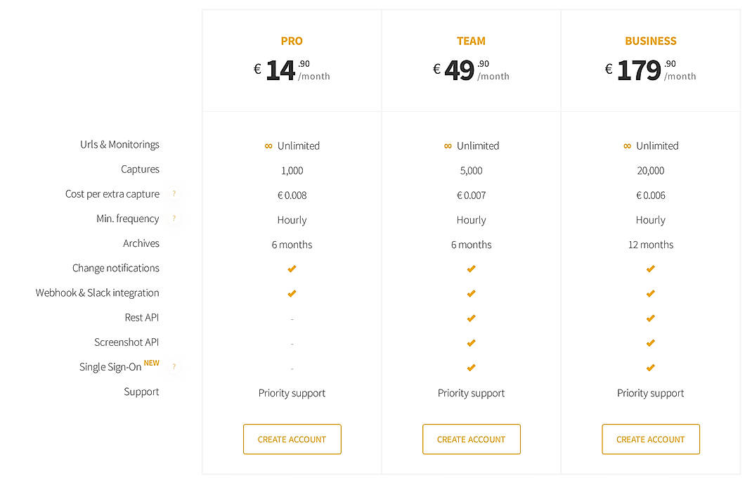 Pricing screenshot