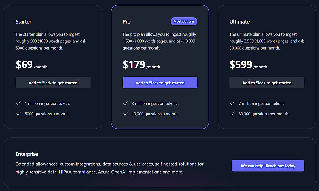 Pricing screenshot