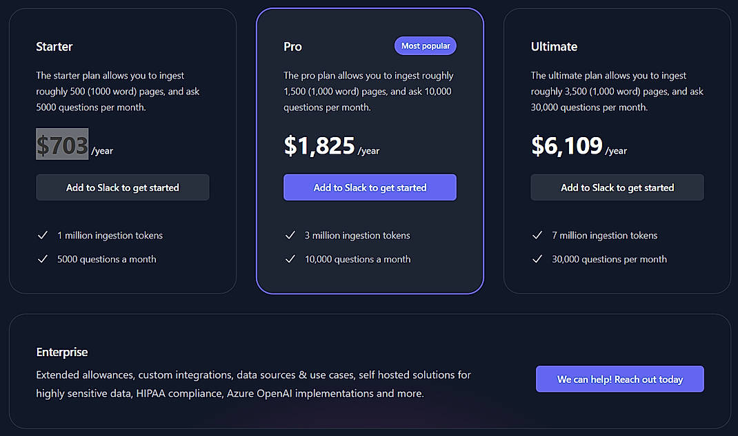 Pricing screenshot