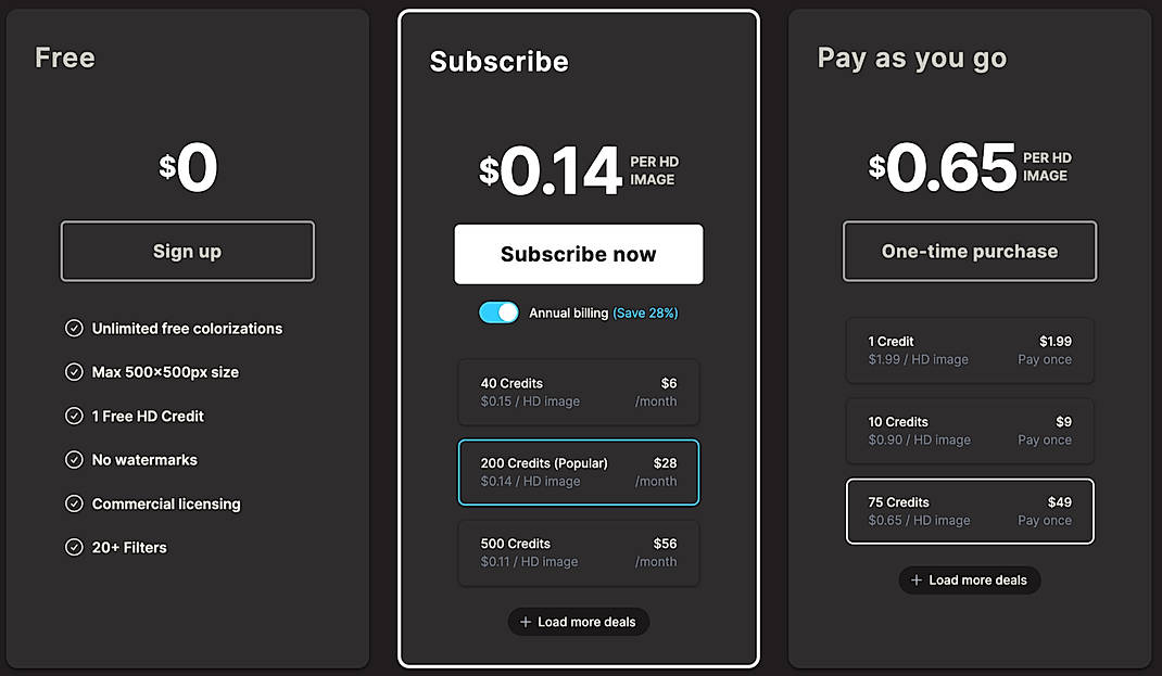 Pricing screenshot
