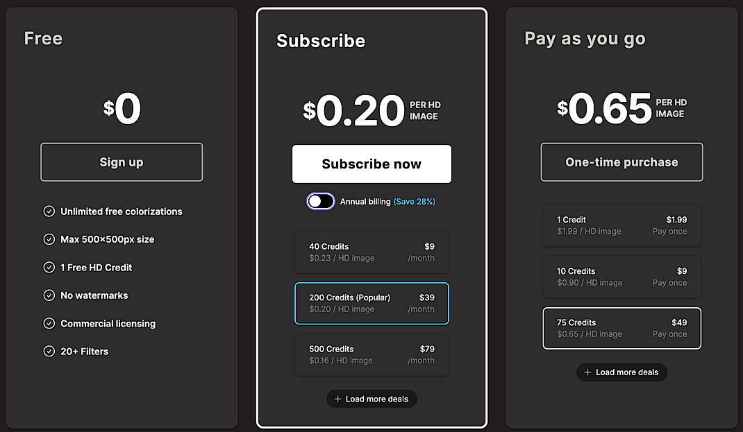 Pricing screenshot