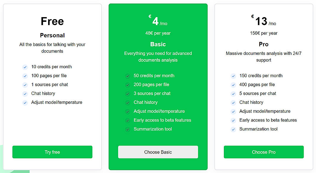 Pricing screenshot