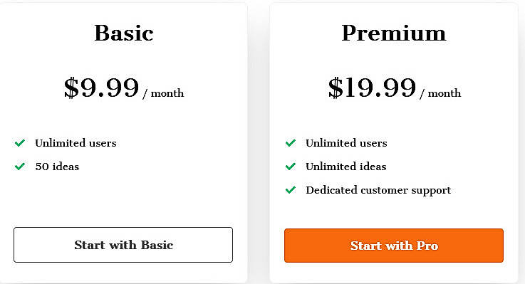 Pricing screenshot