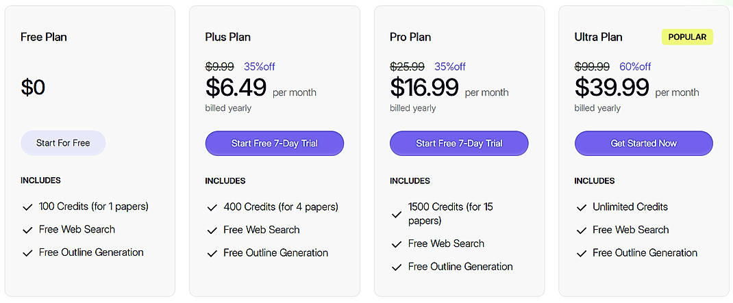 Pricing screenshot