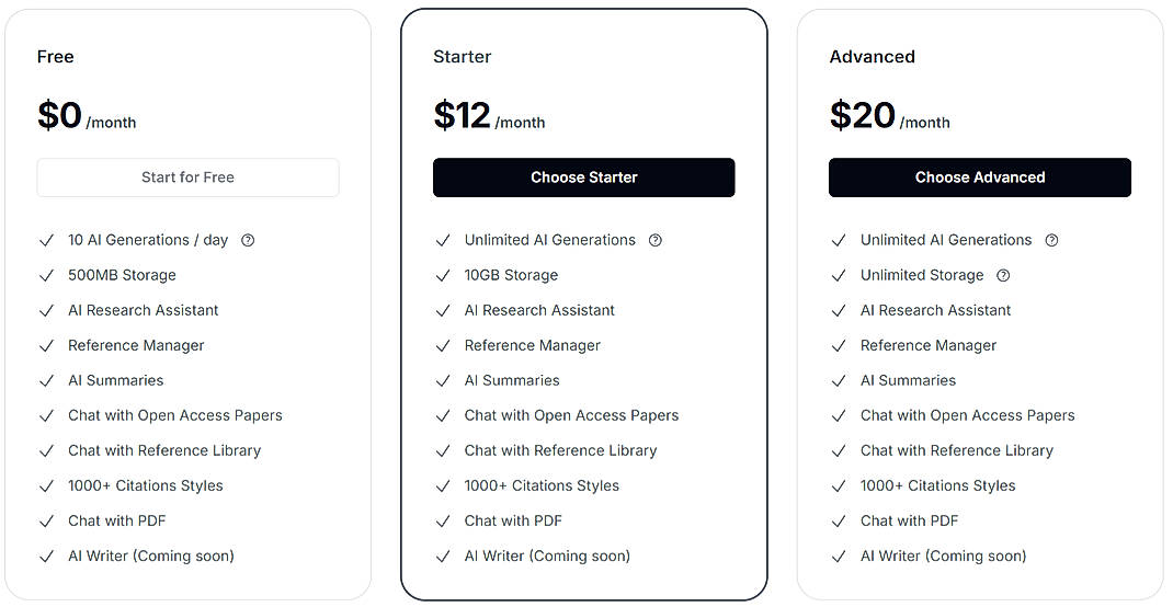Pricing screenshot