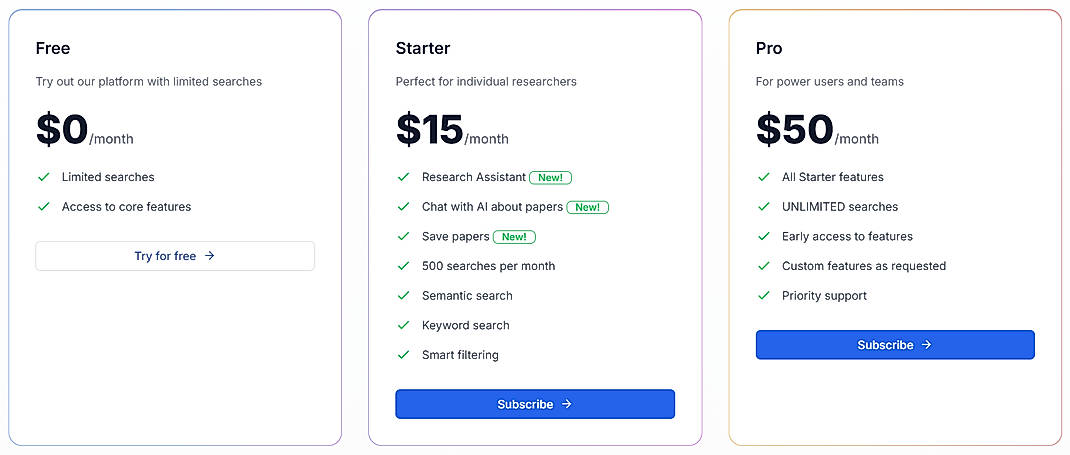 Pricing screenshot