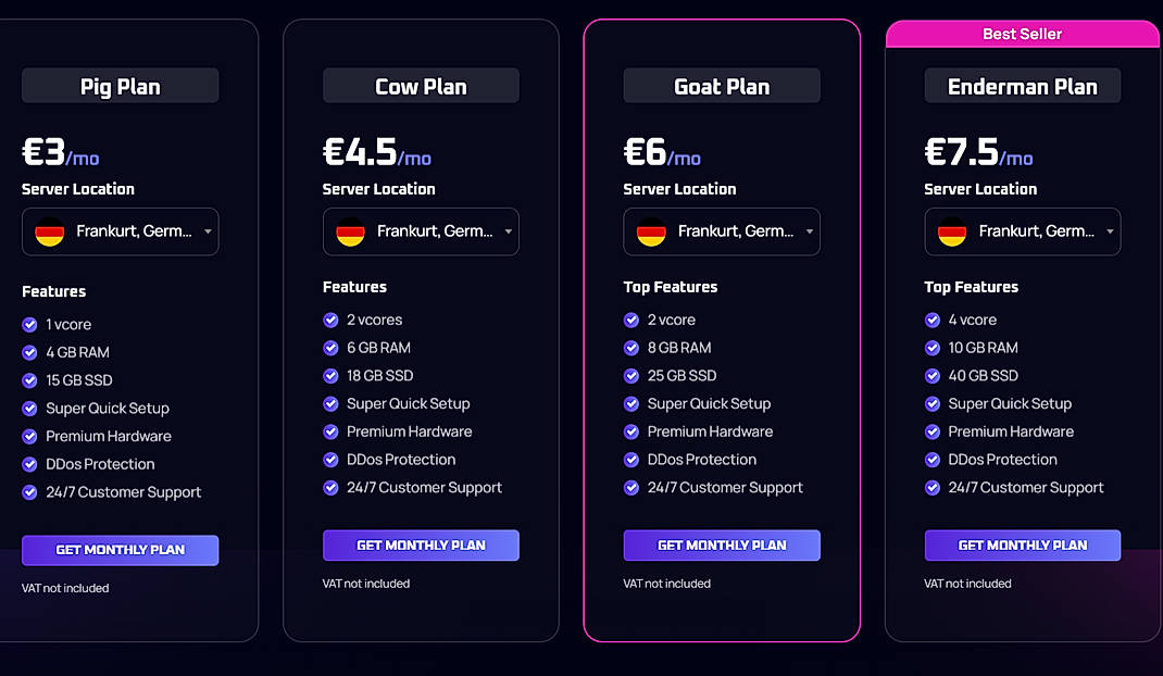 Pricing screenshot