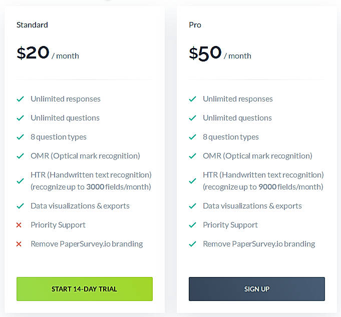 Pricing screenshot