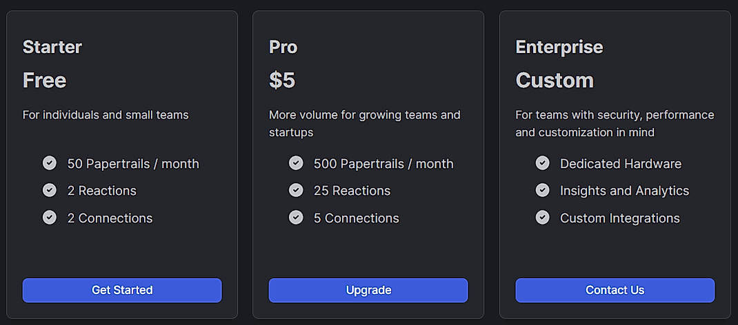 Pricing screenshot