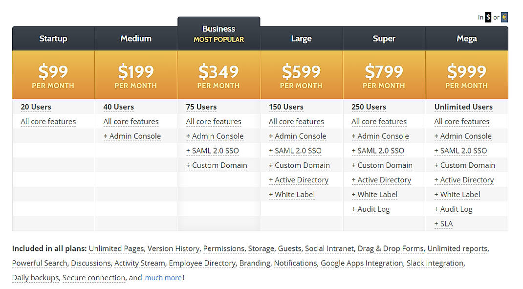 Pricing screenshot
