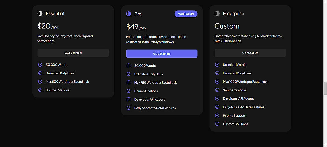 Pricing screenshot
