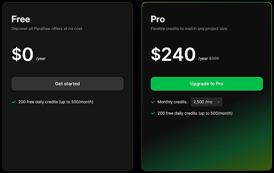 Pricing screenshot