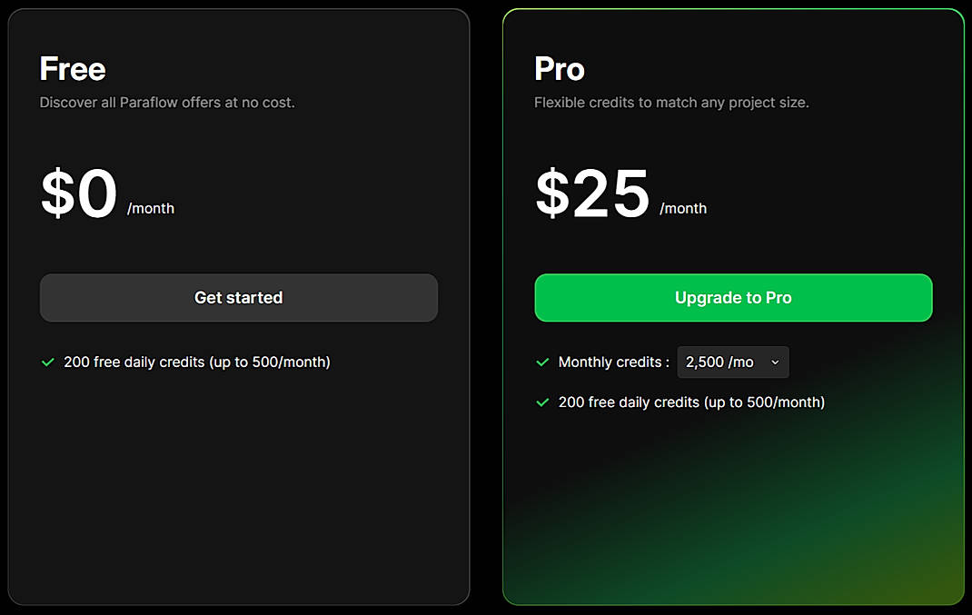 Pricing screenshot