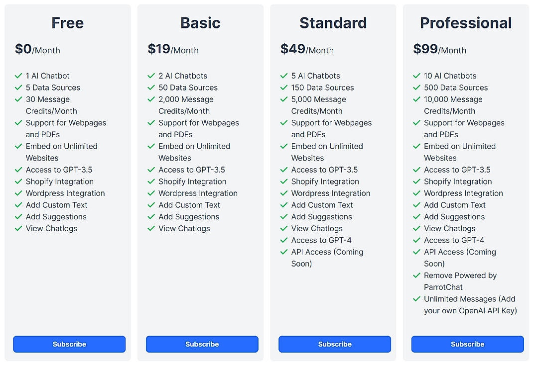 Pricing screenshot