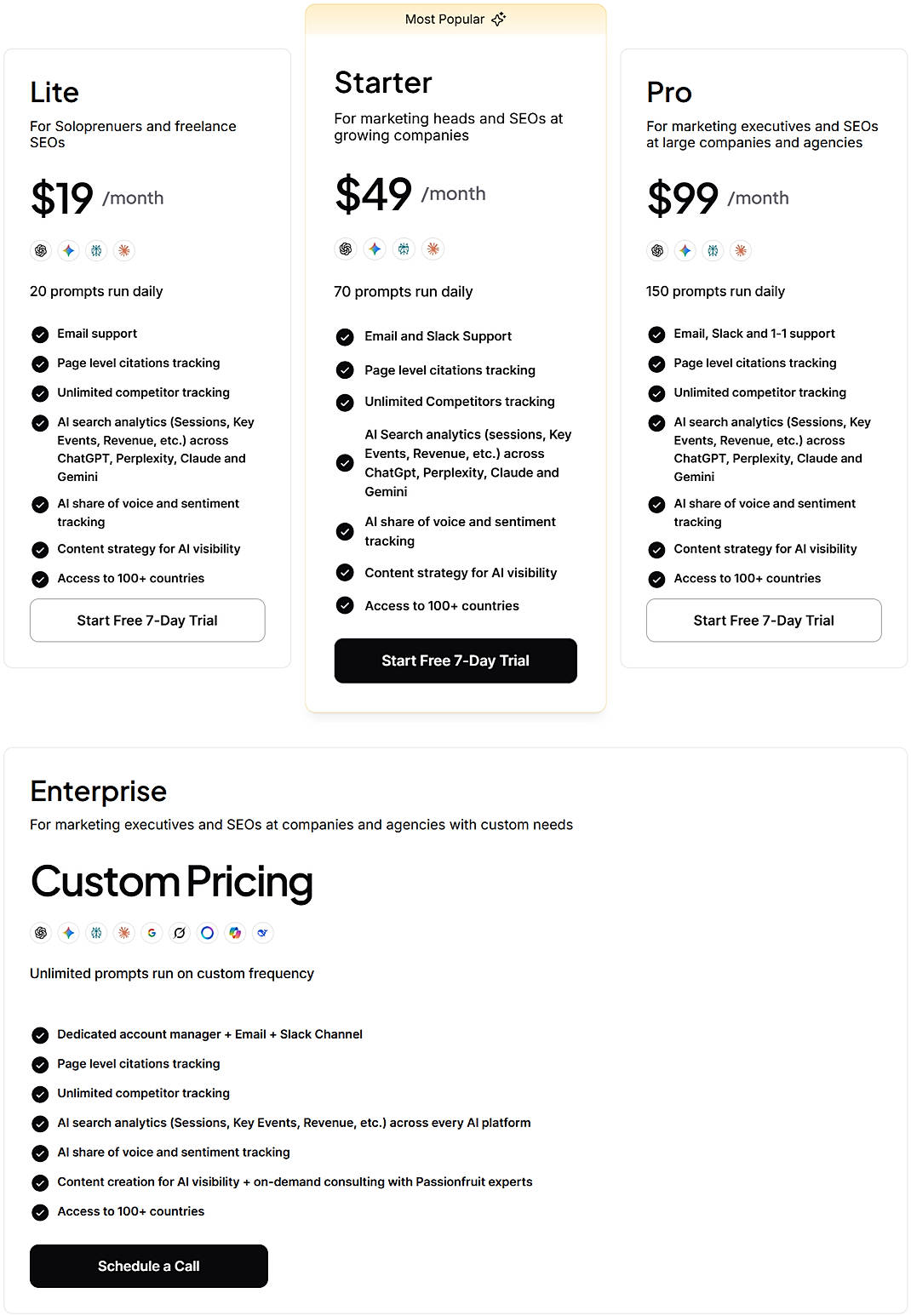 Pricing screenshot