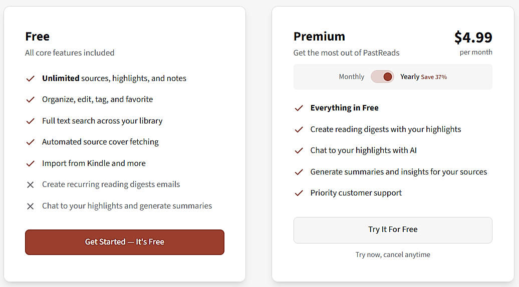 Pricing screenshot