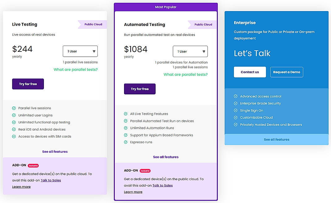 Pricing screenshot