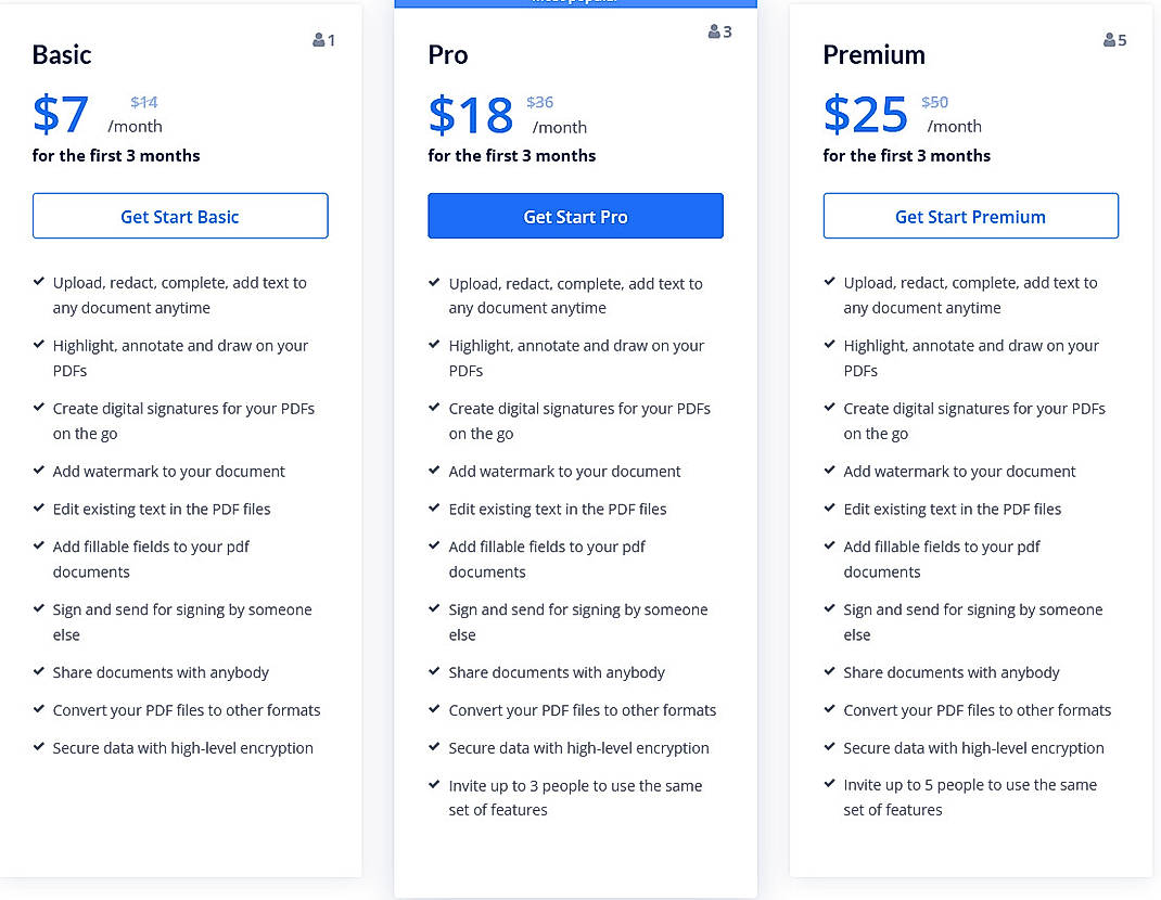 Pricing screenshot