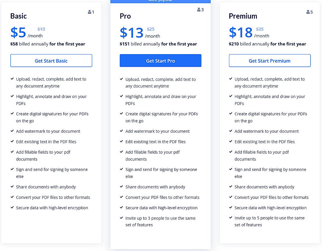 Pricing screenshot