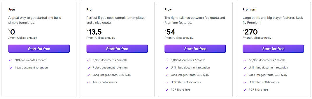 Pricing screenshot