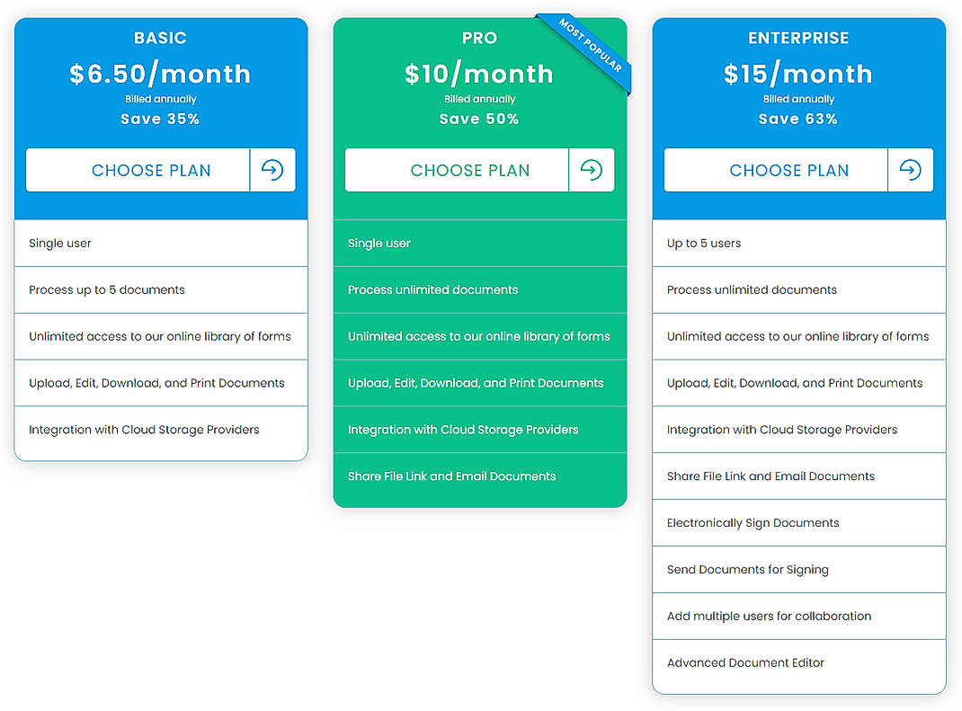 Pricing screenshot