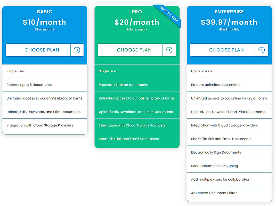 Pricing screenshot