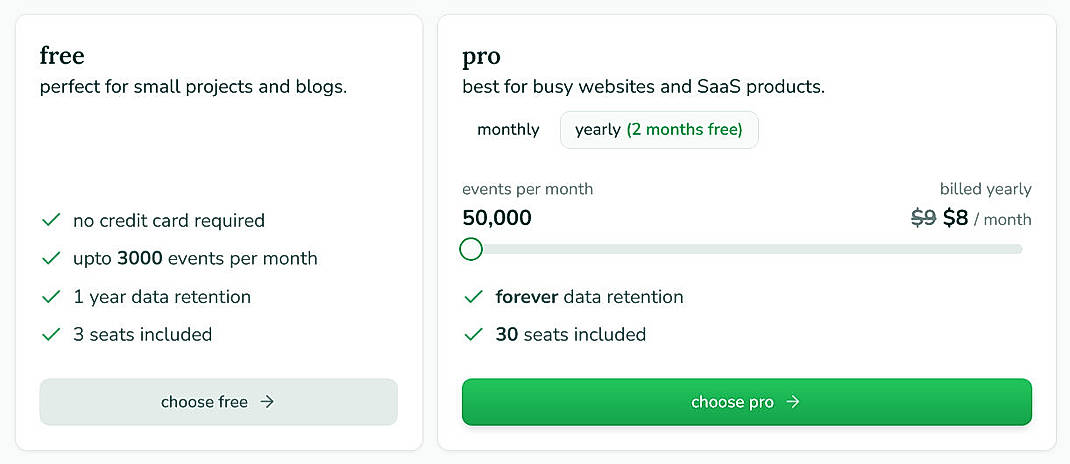 Pricing screenshot
