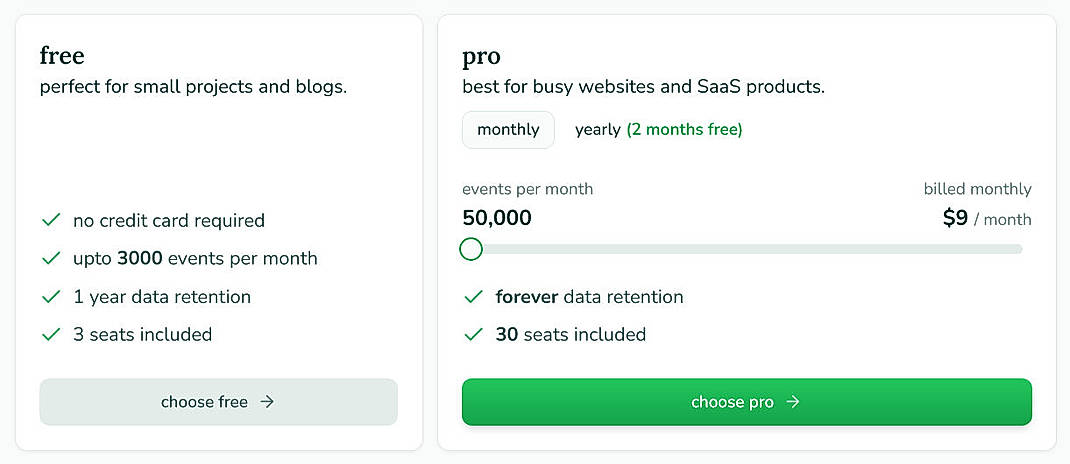 Pricing screenshot