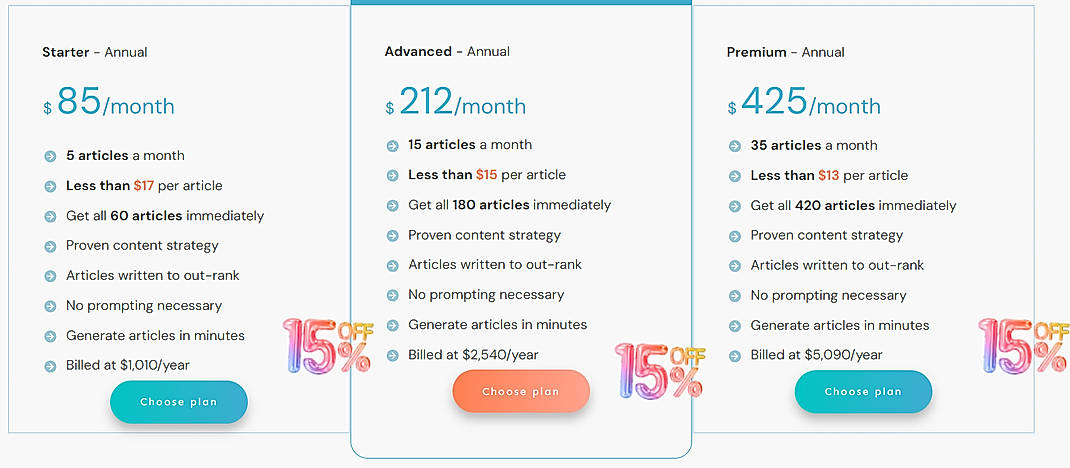 Pricing screenshot