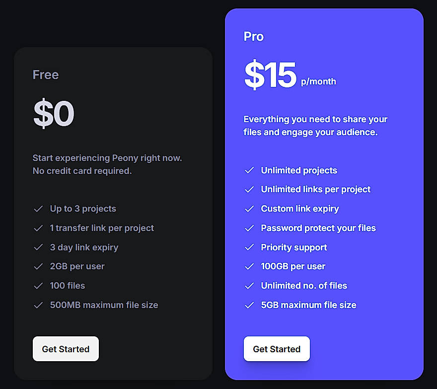 Pricing screenshot