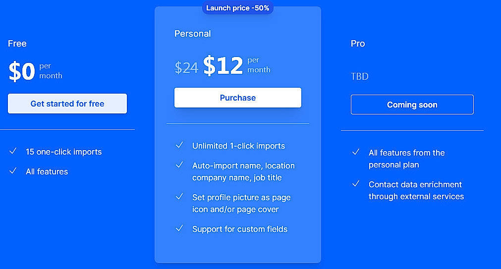 Pricing screenshot