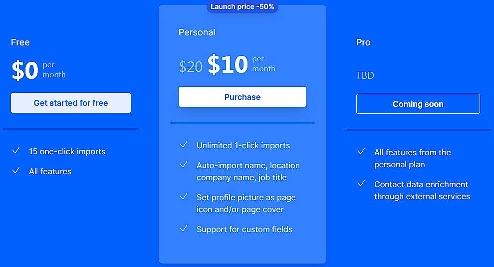 Pricing screenshot