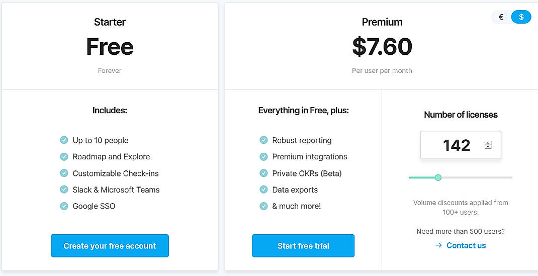 Pricing screenshot
