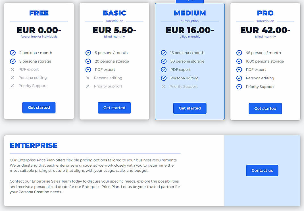 Pricing screenshot