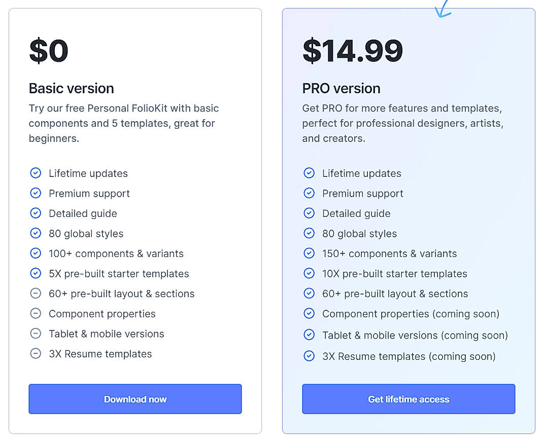 Pricing screenshot