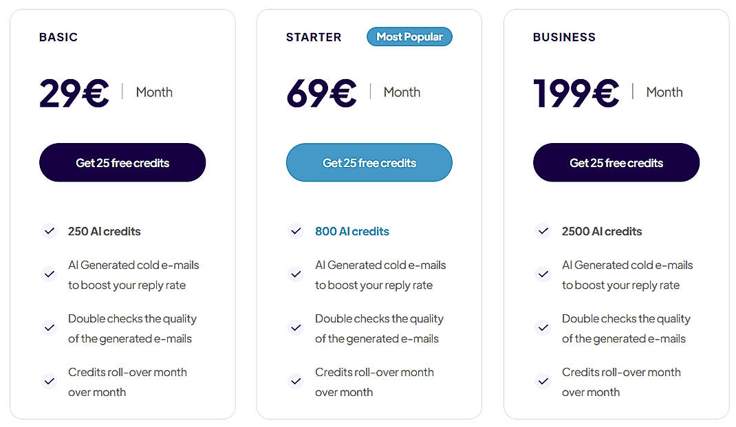 Pricing screenshot