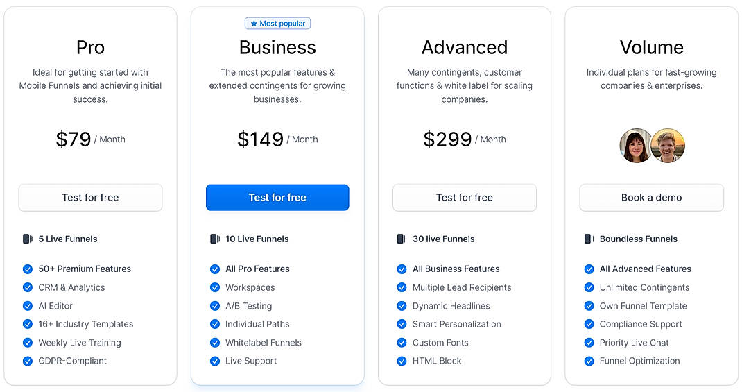 Pricing screenshot