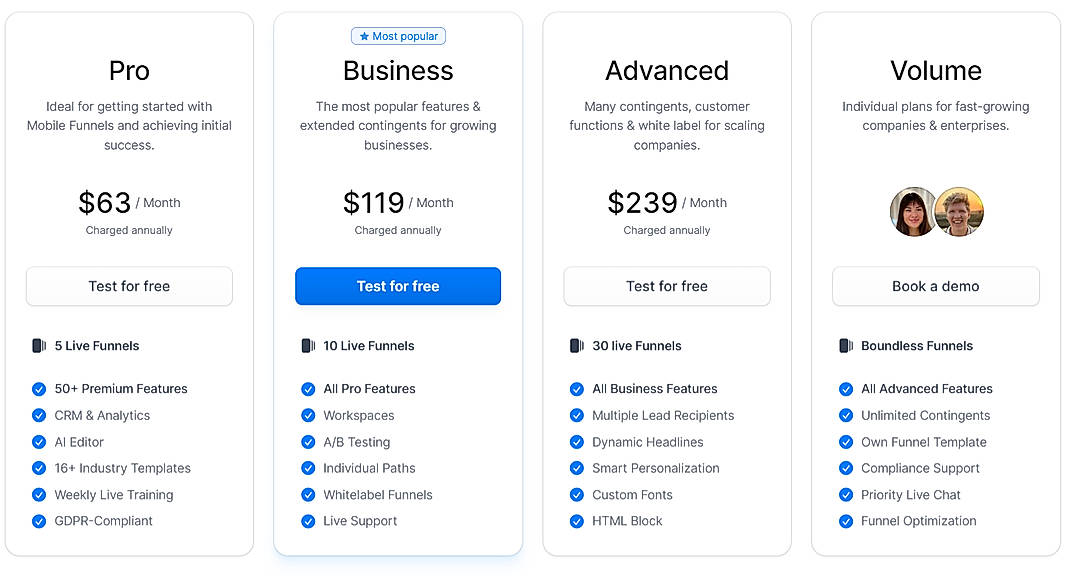 Pricing screenshot