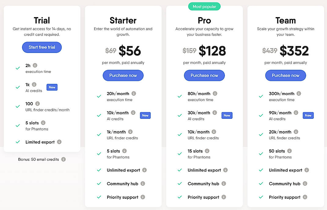 Pricing screenshot