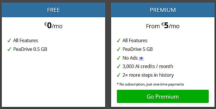Pricing screenshot