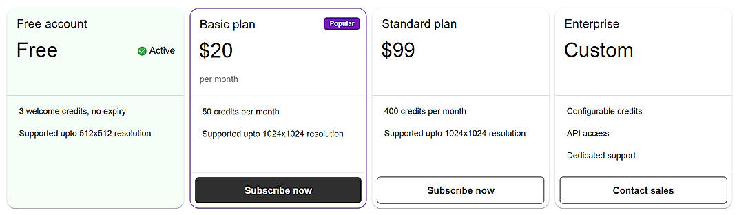 Pricing screenshot