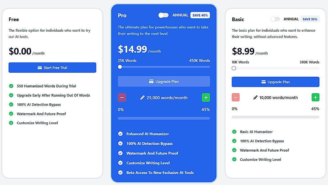 Pricing screenshot