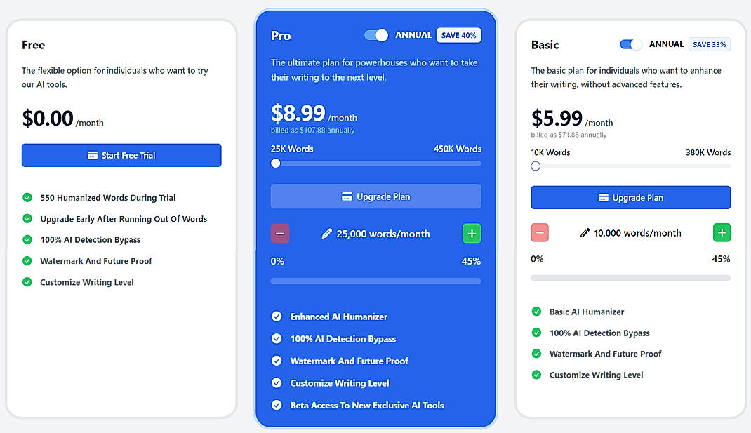 Pricing screenshot