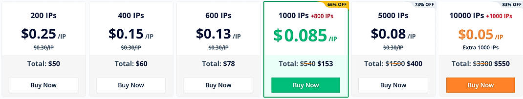 Pricing screenshot
