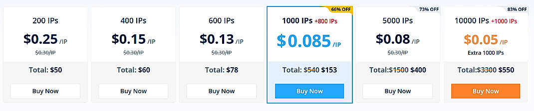 Pricing screenshot