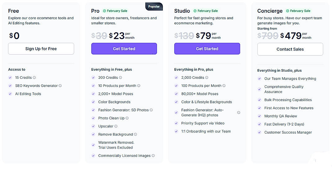 Pricing screenshot