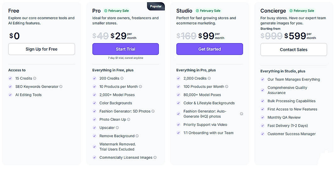 Pricing screenshot