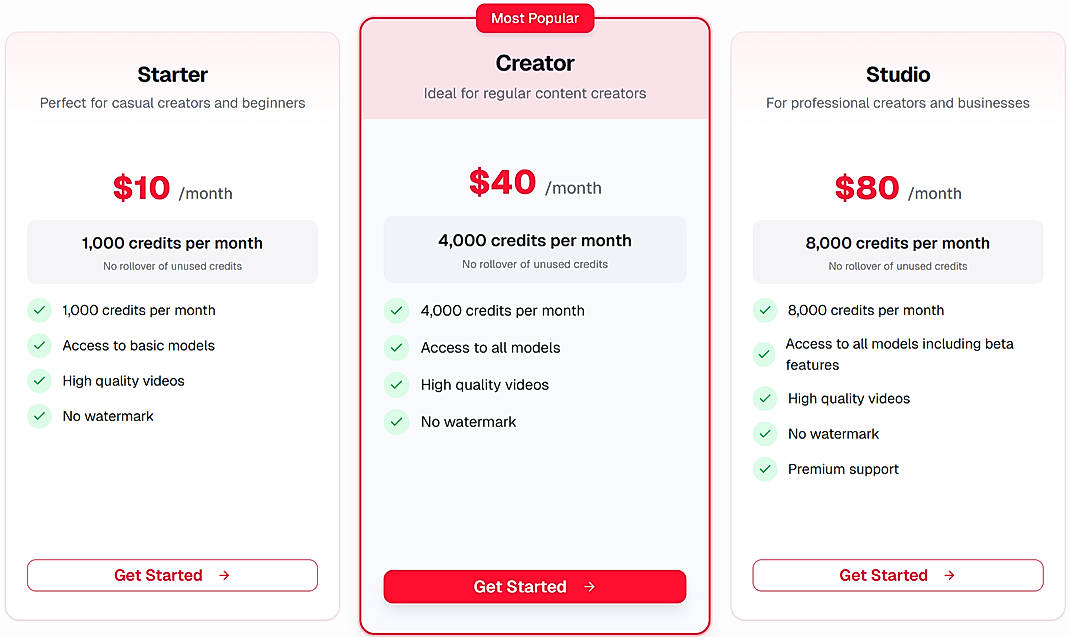 Pricing screenshot