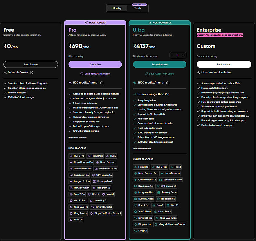 Pricing screenshot