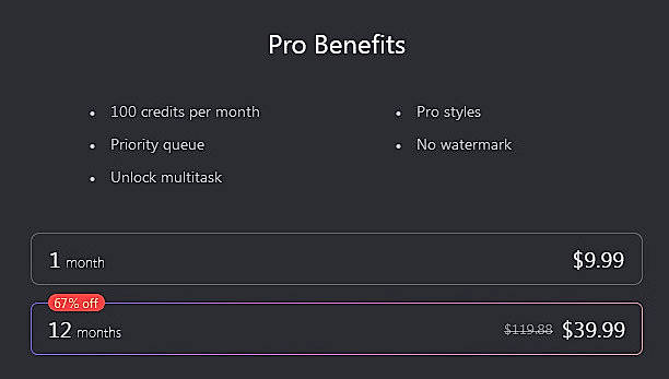 Pricing screenshot
